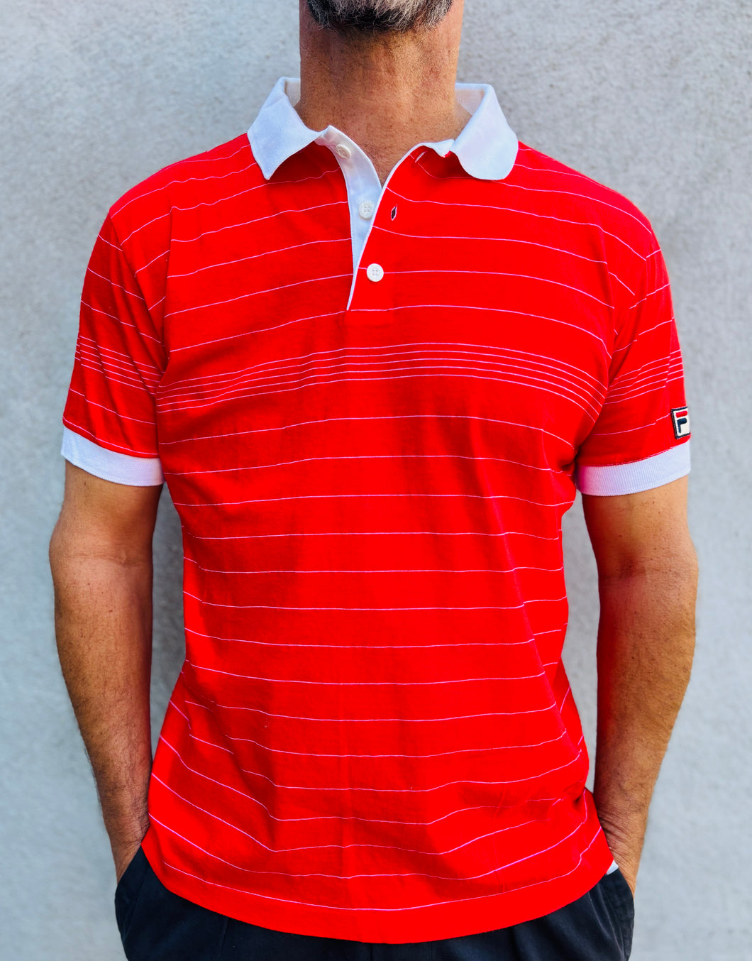 FILA Red Pinstripe Court Polo. Sz 42. Italy.