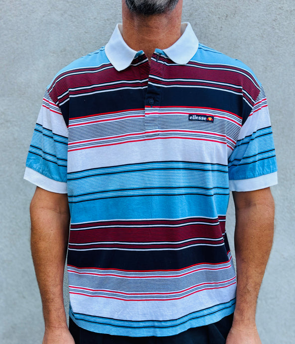 ELLESSE Striped Court Polo. Sz 44. Italy.