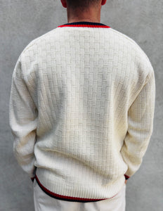 ELLESSE Waffleknit V-Neck Wool Sweater. Sz 42. Italy.