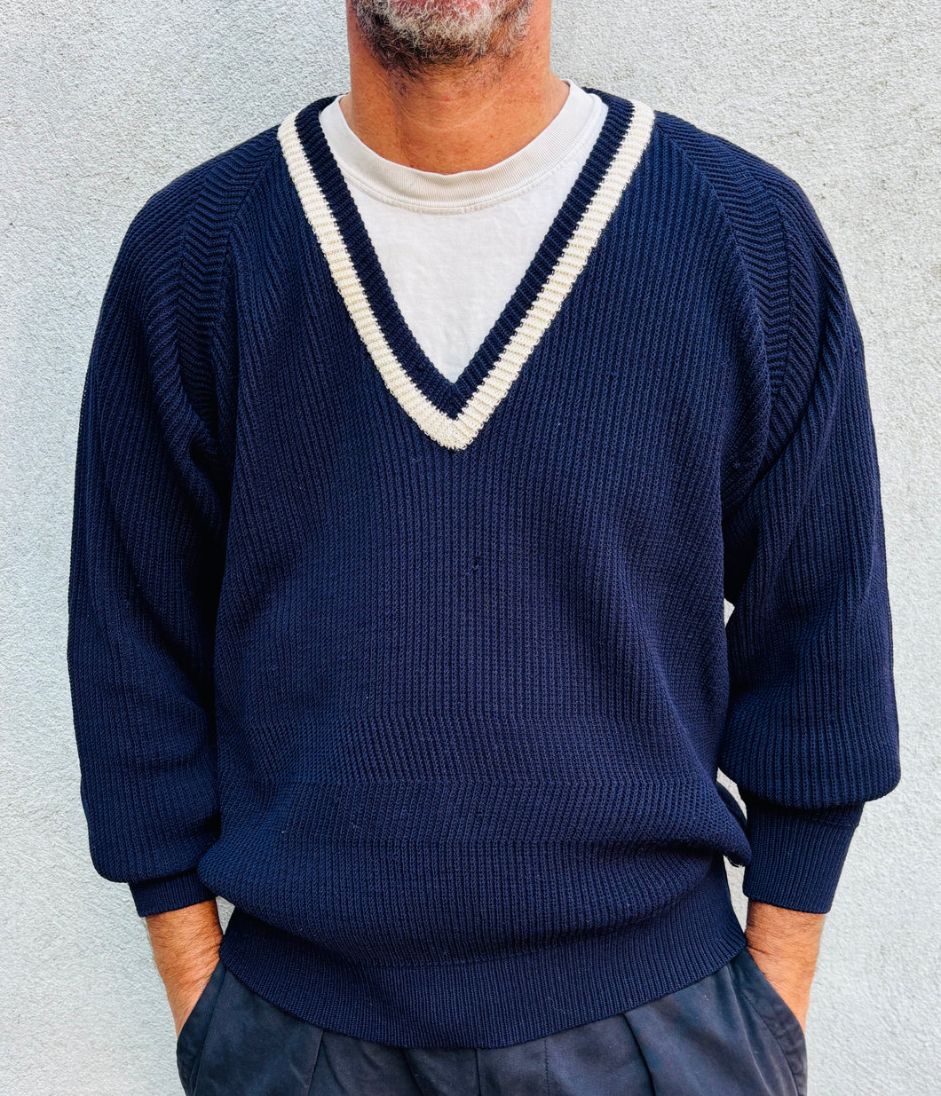 FILA V-Neck Ribbed Wool Sport Sweater. Sz 40. Italy.