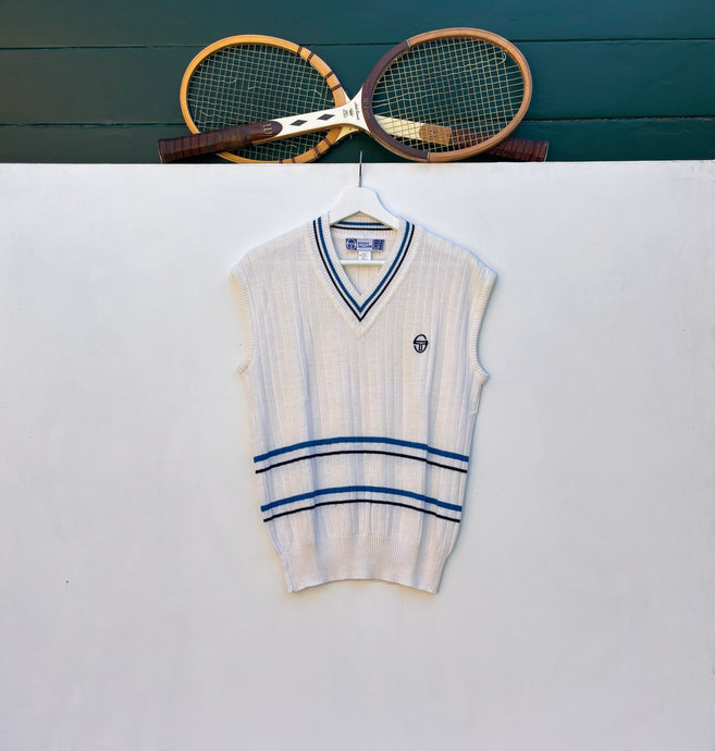 SERGIO TACCHINI Ribbed V-Neck Wool Vest. Sz ML.