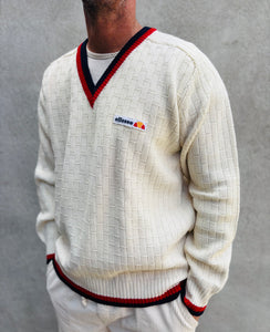 ELLESSE Waffleknit V-Neck Wool Sweater. Sz 42. Italy.