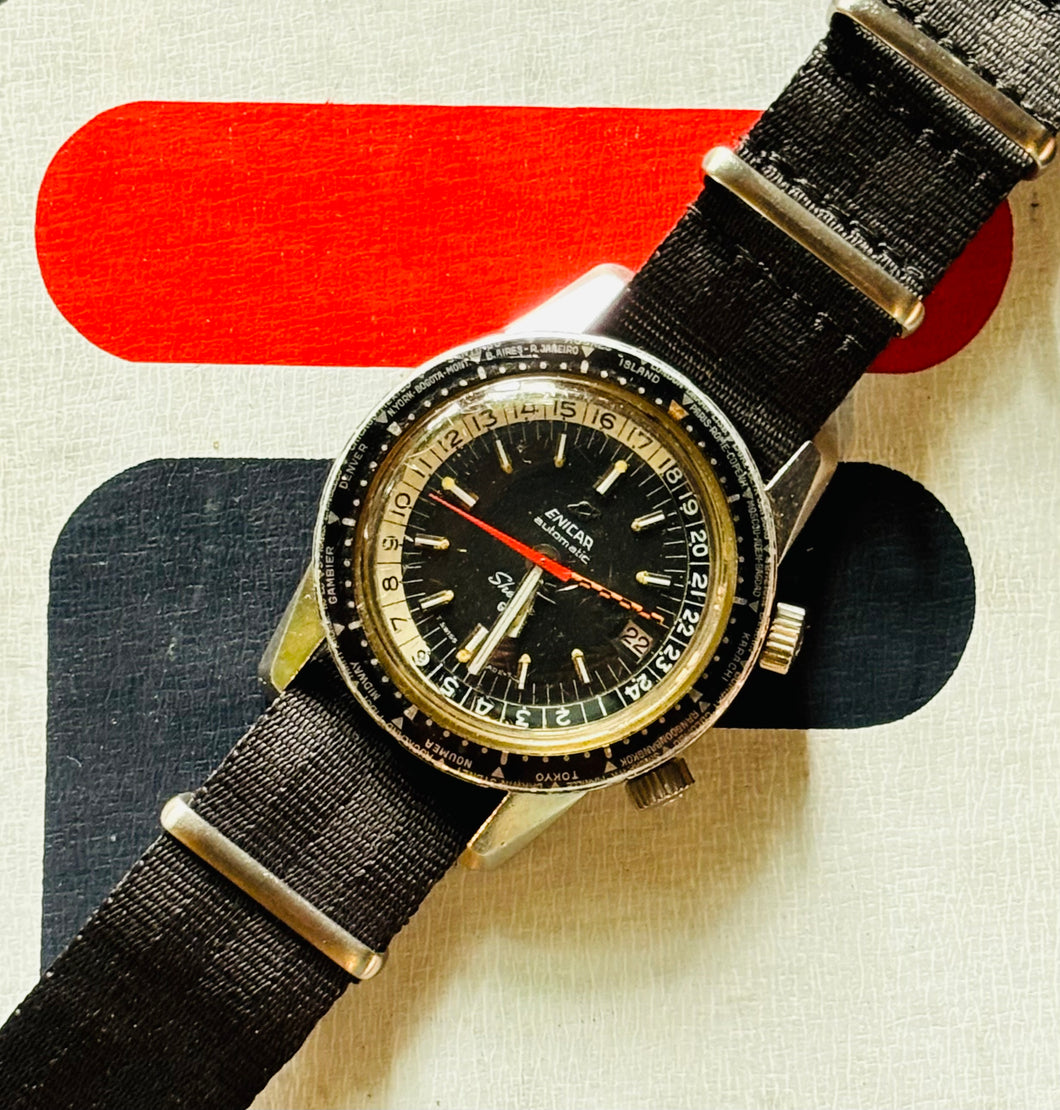 1960’s ENICAR Sherpa Guide 600 Mark II GMT World Time Supercompressor. Ref. 2342. Swiss.