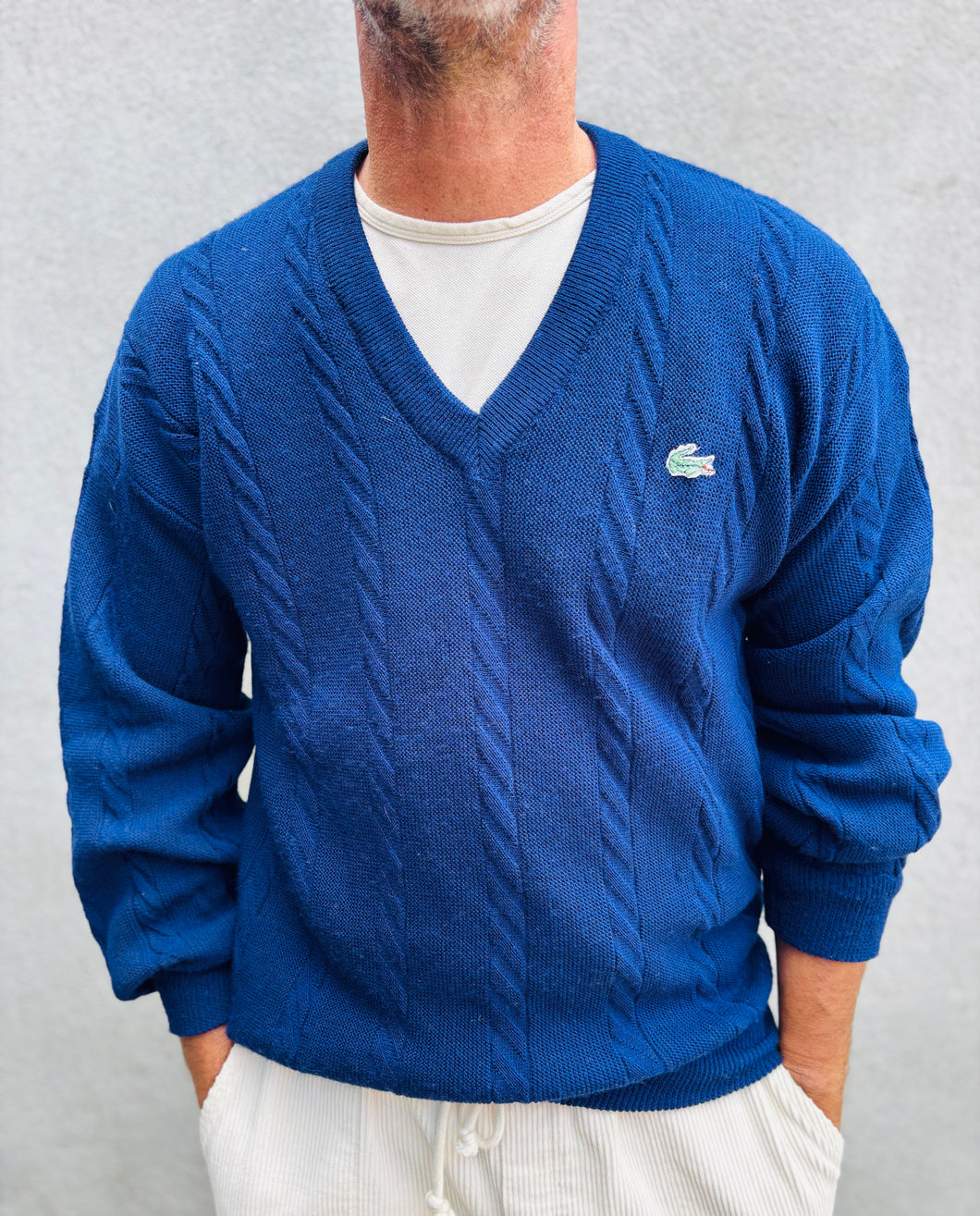 Chemise LACOSTE Cable Knit V-Neck Sport Sweater. Sz ML.