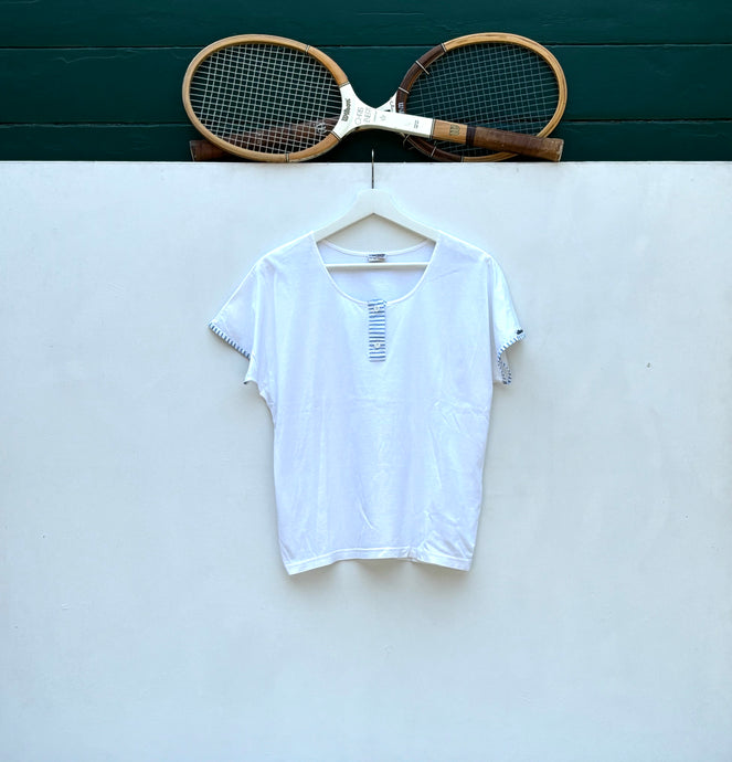 ELLESSE Buttoned White Tennis Top. Sz 10. Italy.