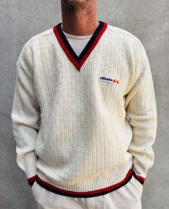 ELLESSE Waffleknit V-Neck Wool Sweater. Sz 42. Italy.
