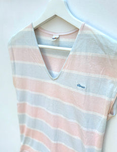 ELLESSE Pink/Blue Stripe V-Neck Tennis Top. Sz 7.