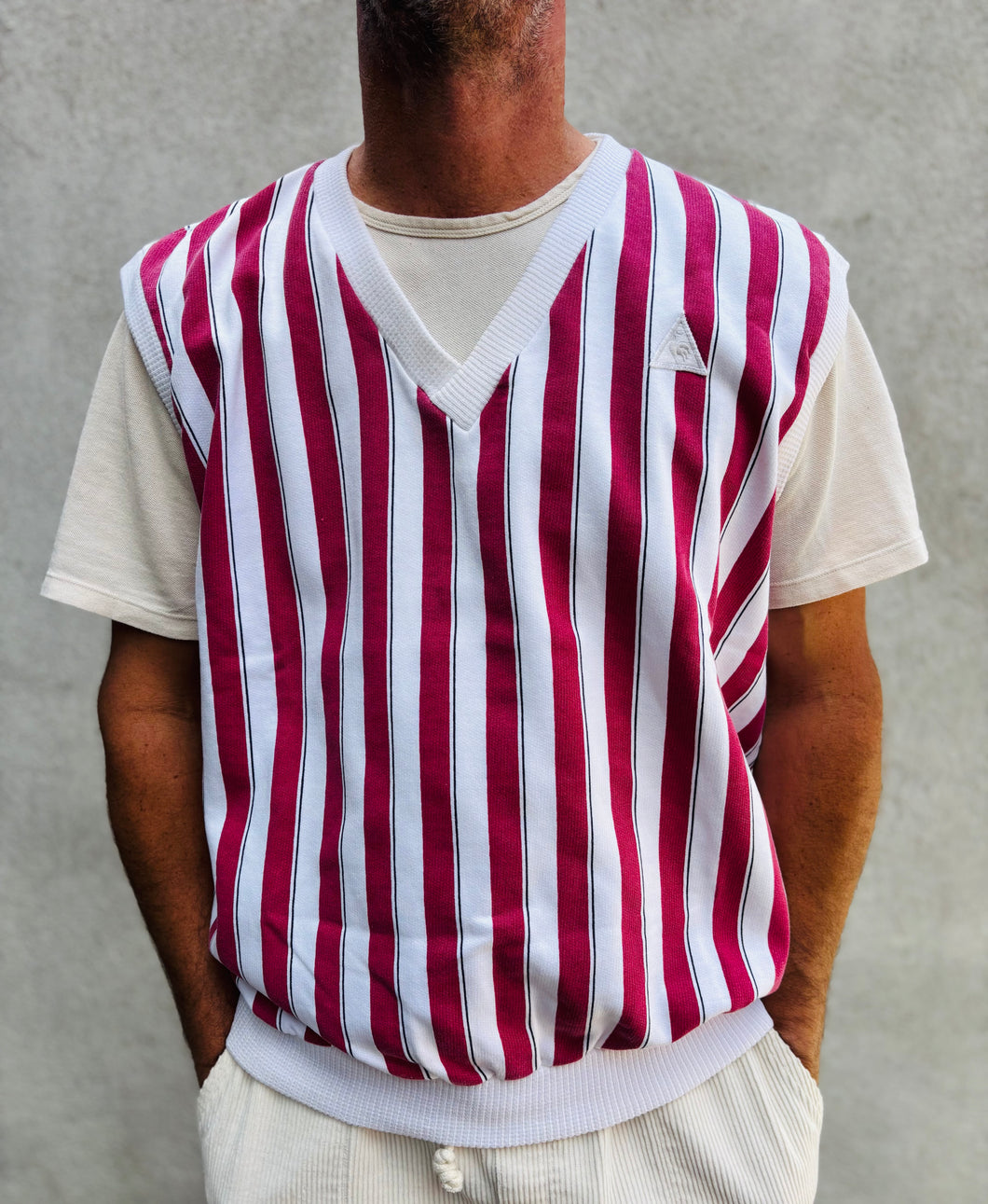 LE COQ SPORTIF Collection Noah Pinstripe Court Vest. Sz XL. France.